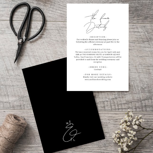 Classic Stylish Black and White Wedding Details Enclosure Card (Creator Uploaded)