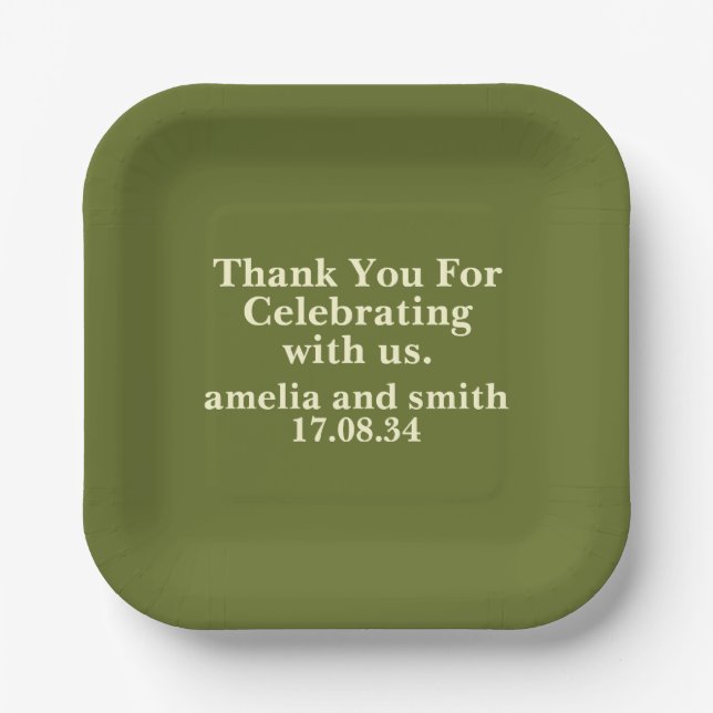 CLASSIC STYLISH ELEGANT CUSTOMIZED NAME WEDDING PAPER PLATE (Front)