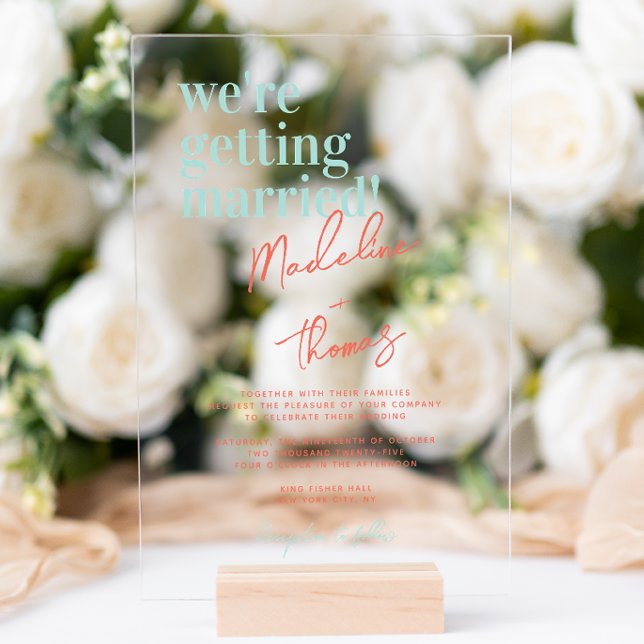 Classic Summer Pastel Whimsical Script Wedding Acrylic Invitations (Creator Uploaded)