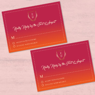Classic Summer Wedding Burgundy Orange Elegant RSVP Card
