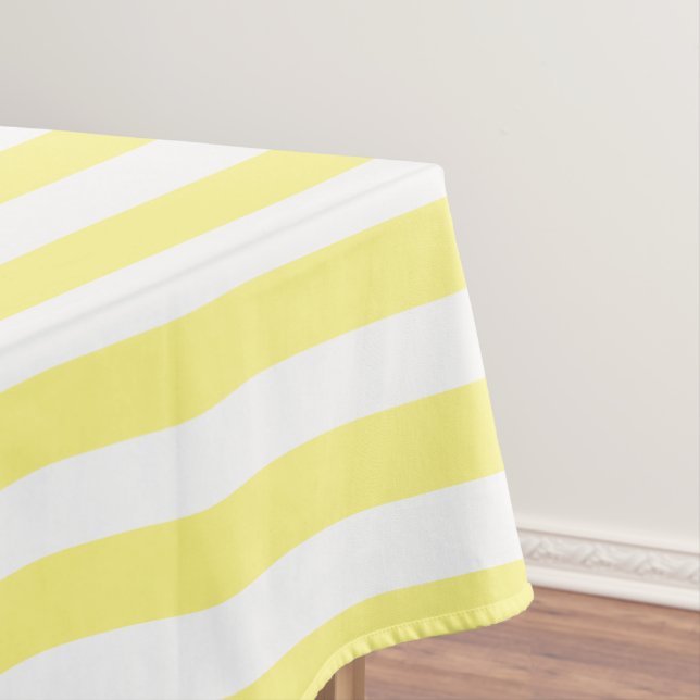 Classic Sunny Yellow and White Stripes Tablecloth (In Situ)