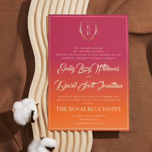 Classic Sunset Maroon Orange Ombre Monogram Invitation