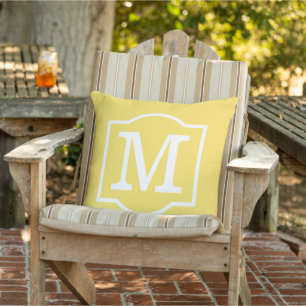 Classic Sunshine Yellow Custom Monogram Letter Outdoor Cushion