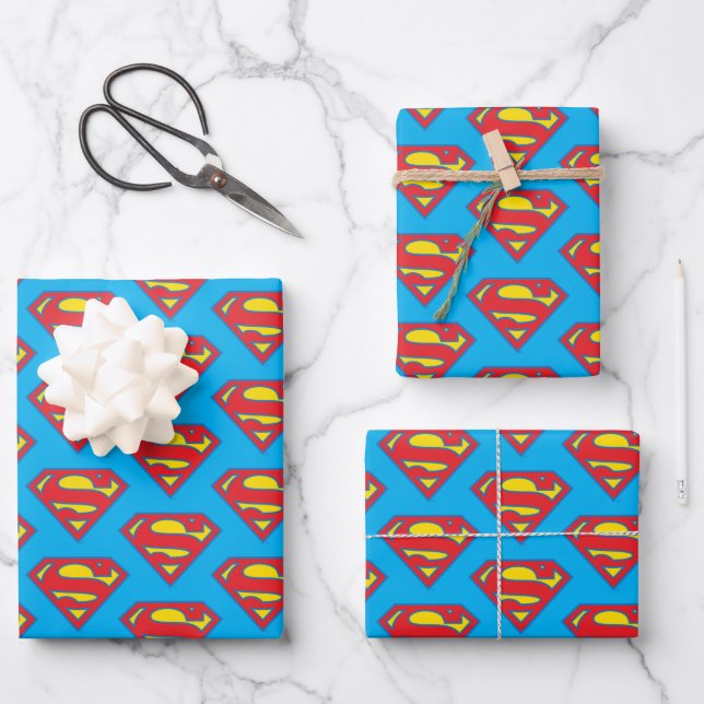 Classic Supergirl Logo with Blue Outline Wrapping Paper Sheet (Front)