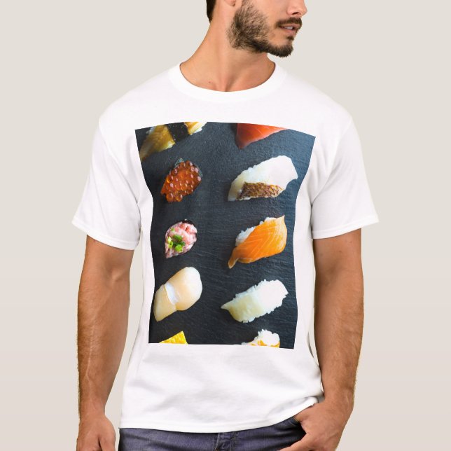 Classic Sushi Set – 10 classic pieces on a stone p T-Shirt (Front)