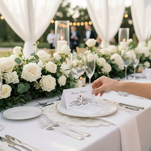 Classic Swan Monogram Pink Border Wedding Table Number