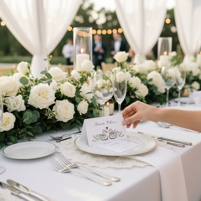Classic Swan Monogram Pink Border Wedding Table Number (Creator Uploaded)