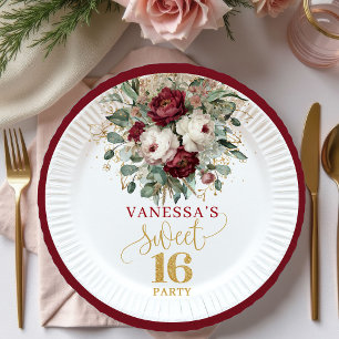 Classic Sweet Sixteen Blush Burgundy Plates