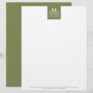 Classic Swirl Ornament Initial on Rustic Green Custom Letterhead