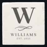 Classic Swirl Simple Monogram Family Stone Coaster<br><div class="desc">Classic family coaster featuring classy swirl in the middle with your monogram above it. You can customise this product by adding your family name and the year the family was established. Fun personalised home decor gifts!</div>