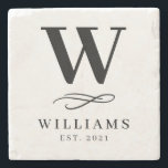 Classic Swirl Simple Monogram Family Stone Coaster<br><div class="desc">Classic family coaster featuring classy swirl in the middle with your monogram above it. You can customise this product by adding your family name and the year the family was established. Fun personalised home decor gifts!</div>