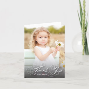 Classic Swirly Script Black With Photo   Thank You Card