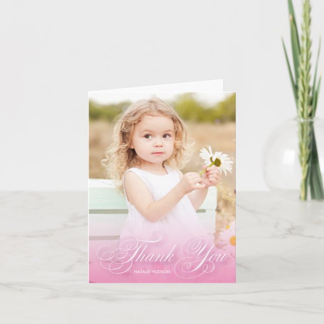 Classic Swirly Script Pink With Photo | Thank You (Front)