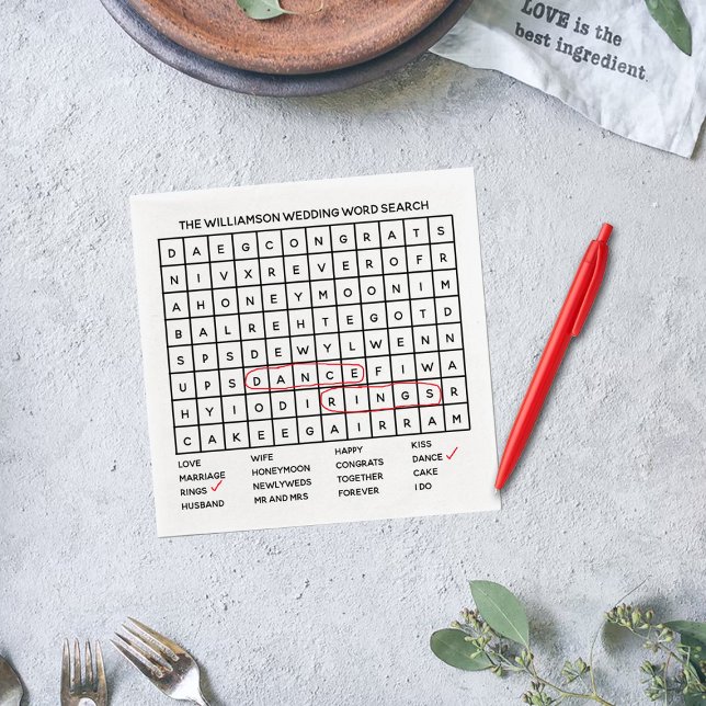 Classic Table Game Word Search Wedding Napkin (Creator Uploaded)