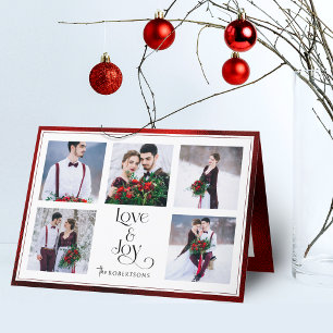 Classic Tailored Love & Joy Typography 5-Photo Holiday Card
