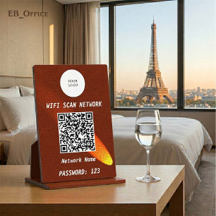 Classic Tan Brown Leather Spotlight QR Code Wifi Plaque