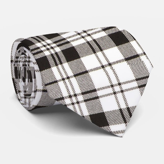 Classic tartan black and white tie (Rolled)