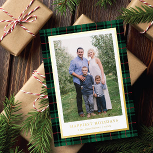 Classic Tartan Gold Foil Frame Holiday Photo Card