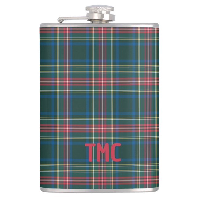 Classic Tartan Plaid Christmas Pattern Initials Hip Flask (Front)