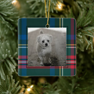 Classic Tartan Plaid Christmas Photo Ceramic Orna Ceramic Ornament