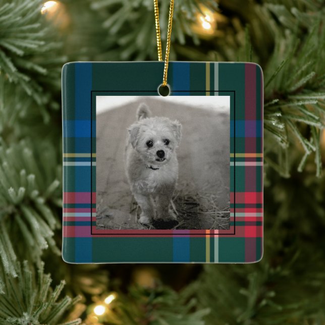 Classic Tartan Plaid Christmas Photo  Ceramic Orna Ornament (Tree)