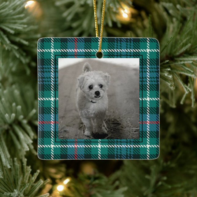 Classic Tartan Plaid Christmas Photo Preppy Ceramic Ornament (Tree)