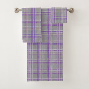 Classic tartan plaid. Grey, lilac Bath Towel Set