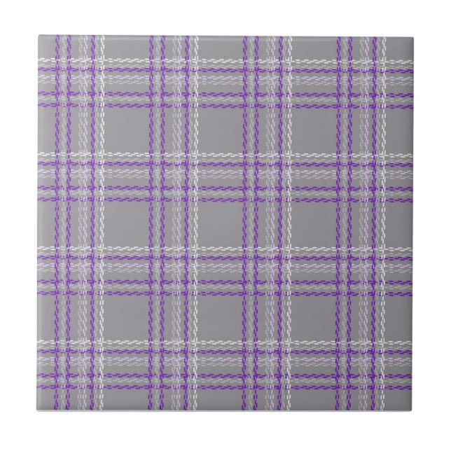 Classic tartan plaid. Grey, lilac Ceramic Tile (Front)