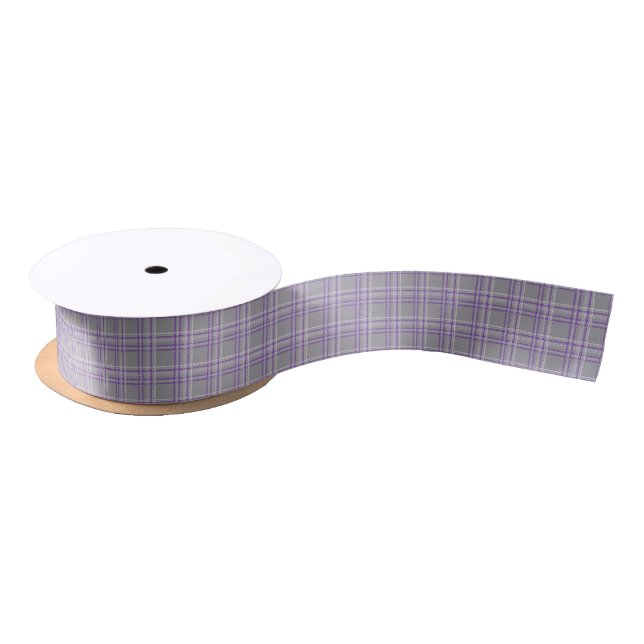 Classic tartan plaid. Grey, lilac Satin Ribbon (Spool)