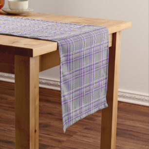 Classic tartan plaid. Grey, lilac Short Table Runner
