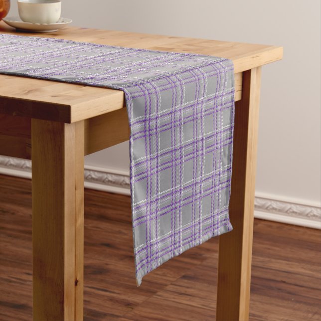 Classic tartan plaid. Grey, lilac Short Table Runner (In Situ)