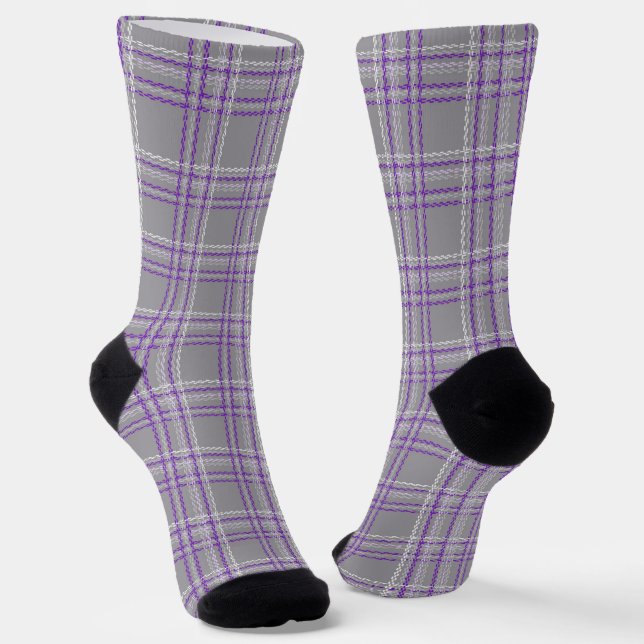 Classic tartan plaid. Grey, lilac Socks (Angled)