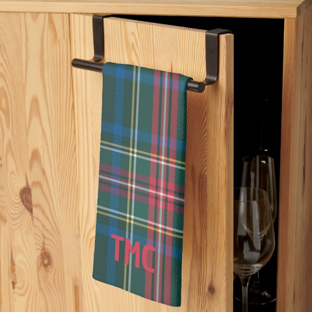 Classic Tartan Plaid INITIALS Preppy Holiday Tea Towel (Thirds Fold)