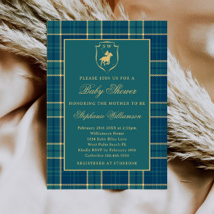 Classic Tartan Plaid Old Money Polo Baby Shower Invitation