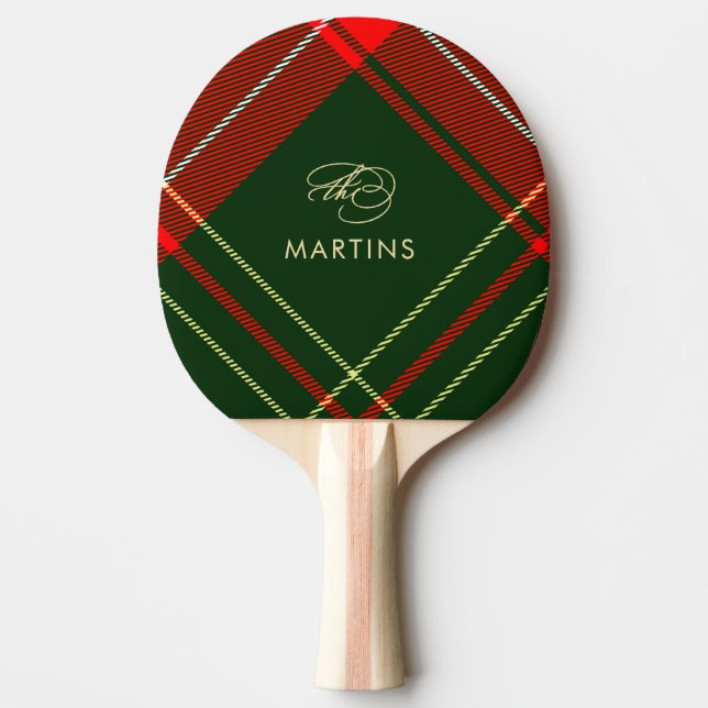 Classic Tartan Plaid Personalised Christmas Ping Pong Paddle (Front)