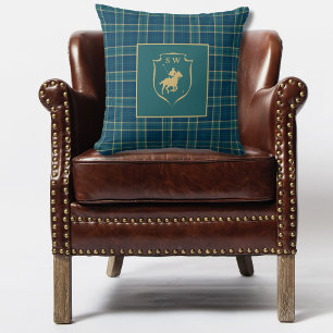 Classic Tartan Plaid Polo Equestrian Monogrammed Cushion
