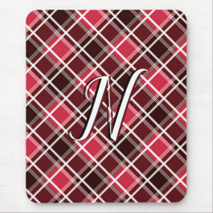 Classic Tartan Plaid Red Black Monogram Custom Mouse Pad