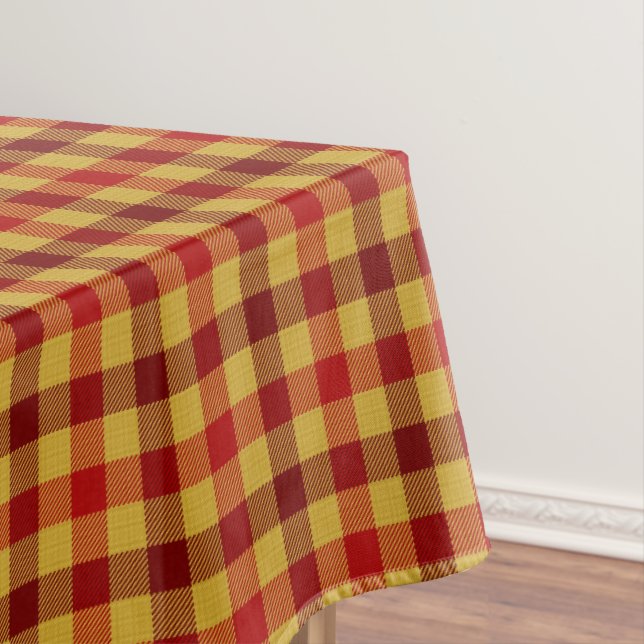 Classic Tartan Plaid Red Brown Chequered Pattern Tablecloth (In Situ)
