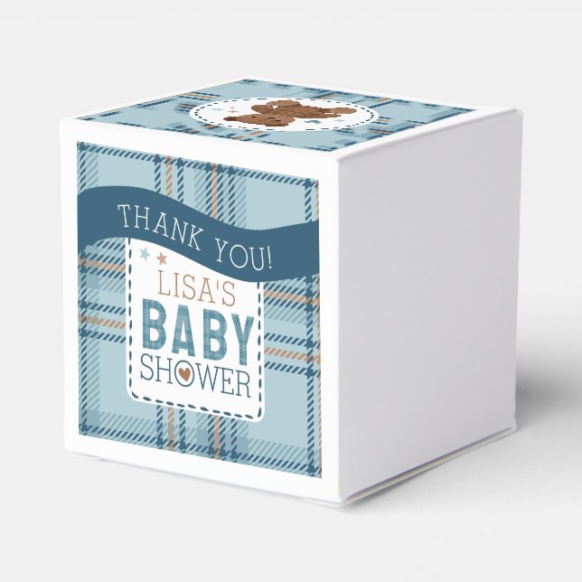 Classic Tartan Plaid Teddy Bear, Baby Boy Shower  Favour Box (Back Side)
