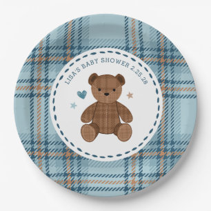 Classic Tartan Plaid Teddy Bear, Baby Boy Shower  Paper Plate