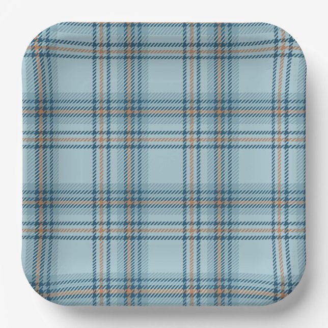 Classic Tartan Plaid Teddy Bear, Baby Boy Shower Paper Plate (Front)