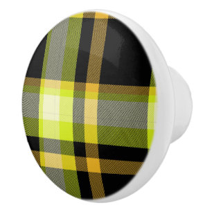 Classic Tartan Plaid Yellow Black Pattern Stylish Ceramic Knob