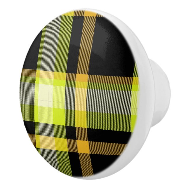 Classic Tartan Plaid Yellow Black Pattern Stylish Ceramic Knob (Right)