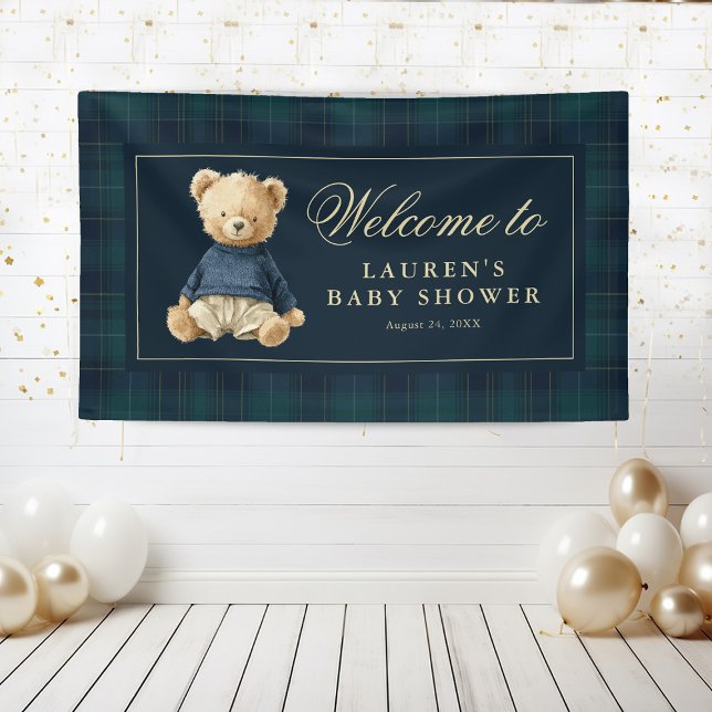 Classic Tartan Polo Bear Baby Shower Welcome Banner (Creator Uploaded)