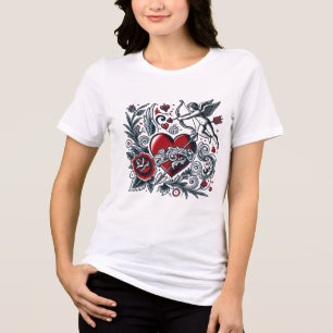 Classic Tattoo Love: Heart & Cupid T-Shirt Design Tri-Blend Shirt