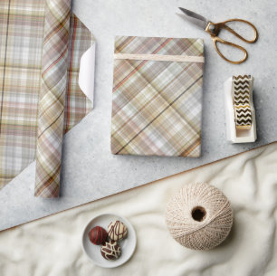 Classic Taupe Beige Brown Grey White Gingham Wrapping Paper
