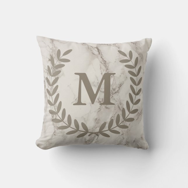 Classic Taupe Laurels White Marble Cushion (Front)