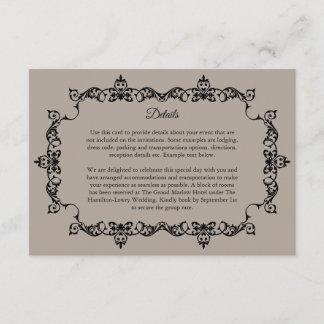 Classic Taupe Linen Brown Ornately Framed Wedding Enclosure Card