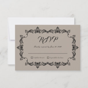 Classic Taupe Linen Brown Ornately Framed Wedding RSVP Card
