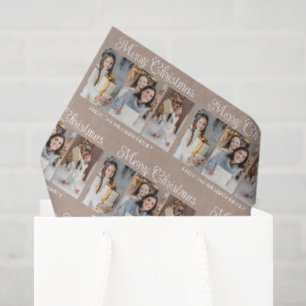 Classic Taupe Merry Christmas Photo Collage Tissue Paper
